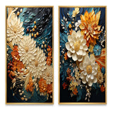 Modern Wall Art Canvas Set - Orange Teal Botanical Whirlwind - 2 Pieces