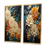 Modern Wall Art Canvas Set - Orange Teal Botanical Whirlwind - 2 Pieces