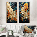 Modern Wall Art Canvas Set - Orange Teal Botanical Whirlwind - 2 Pieces