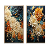 Modern Wall Art Canvas Set - Orange Teal Botanical Whirlwind - 2 Pieces