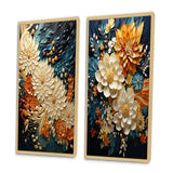 Modern Wall Art Canvas Set - Orange Teal Botanical Whirlwind - 2 Pieces
