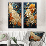 Modern Wall Art Canvas Set - Orange Teal Botanical Whirlwind - 2 Pieces