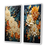 Modern Wall Art Canvas Set - Orange Teal Botanical Whirlwind - 2 Pieces