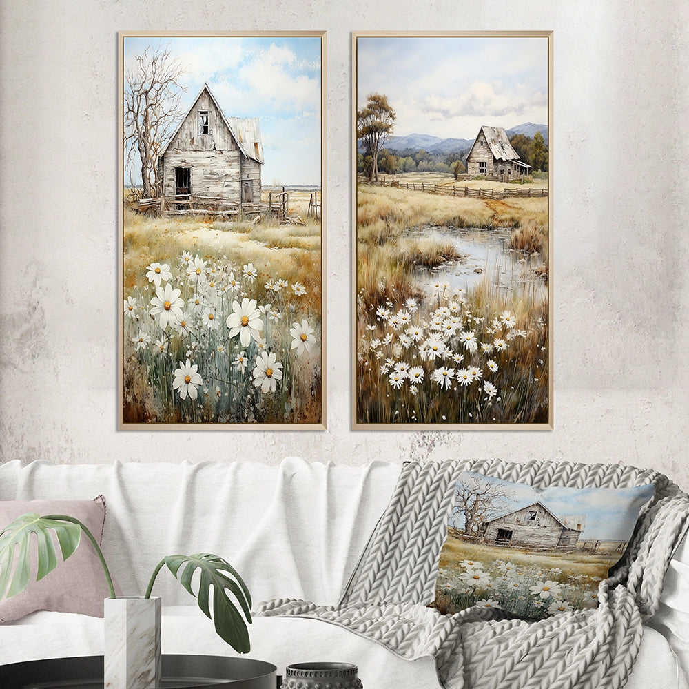 Farm Wall Art Canvas Set - Farmhouse Quiet Retreat II - 2 Pieces