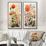 Modern Canvas Wall Art Set of 2 - Colorful Botanical Pointillism