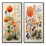 Modern Canvas Wall Art Set of 2 - Colorful Botanical Pointillism
