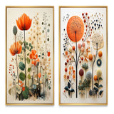 Modern Canvas Wall Art Set of 2 - Colorful Botanical Pointillism