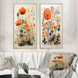 Modern Canvas Wall Art Set of 2 - Colorful Botanical Pointillism
