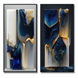 Abstract Marble Canvas Wall Art - Abstract Geode Gold And Blue Marble Shape - 2 Pieces