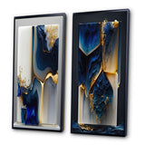 Abstract Marble Canvas Wall Art - Abstract Geode Gold And Blue Marble Shape - 2 Pieces