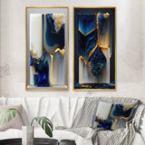 Abstract Marble Canvas Wall Art - Abstract Geode Gold And Blue Marble Shape - 2 Pieces