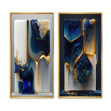 Abstract Marble Canvas Wall Art - Abstract Geode Gold And Blue Marble Shape - 2 Pieces