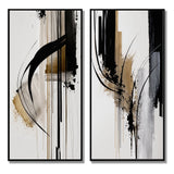 Abstract Canvas Wall Art Set of 2- Black, White And Gold Expression I