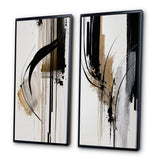 Abstract Canvas Wall Art Set of 2- Black, White And Gold Expression I