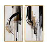 Abstract Canvas Wall Art Set of 2- Black, White And Gold Expression I