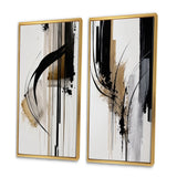 Abstract Canvas Wall Art Set of 2- Black, White And Gold Expression I