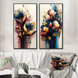 Traditional Multi Panel Canvas Wall Art - Blue And Burgundy Cally Lily Bouquet II