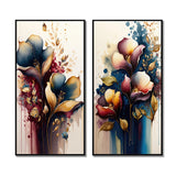 Traditional Multi Panel Canvas Wall Art - Blue And Burgundy Cally Lily Bouquet II