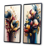 Traditional Multi Panel Canvas Wall Art - Blue And Burgundy Cally Lily Bouquet II