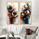 Traditional Multi Panel Canvas Wall Art - Blue And Burgundy Cally Lily Bouquet II