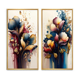 Traditional Multi Panel Canvas Wall Art - Blue And Burgundy Cally Lily Bouquet II