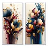 Traditional Multi Panel Canvas Wall Art - Blue And Burgundy Cally Lily Bouquet II