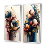 Traditional Multi Panel Canvas Wall Art - Blue And Burgundy Cally Lily Bouquet II