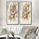 Floral Canvas Wall Art - Single Beige Flower - 2 Pieces