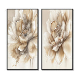 Floral Canvas Wall Art - Single Beige Flower - 2 Pieces