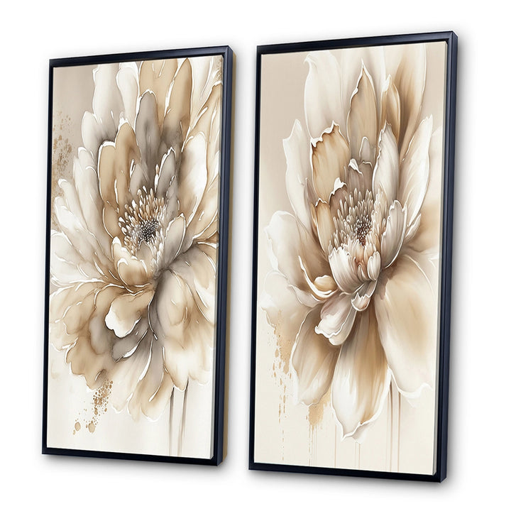 Floral Canvas Wall Art - Single Beige Flower - 2 Pieces
