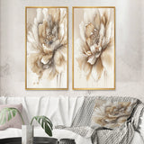 Floral Canvas Wall Art - Single Beige Flower - 2 Pieces
