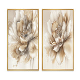Floral Canvas Wall Art - Single Beige Flower - 2 Pieces