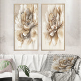 Floral Canvas Wall Art - Single Beige Flower - 2 Pieces