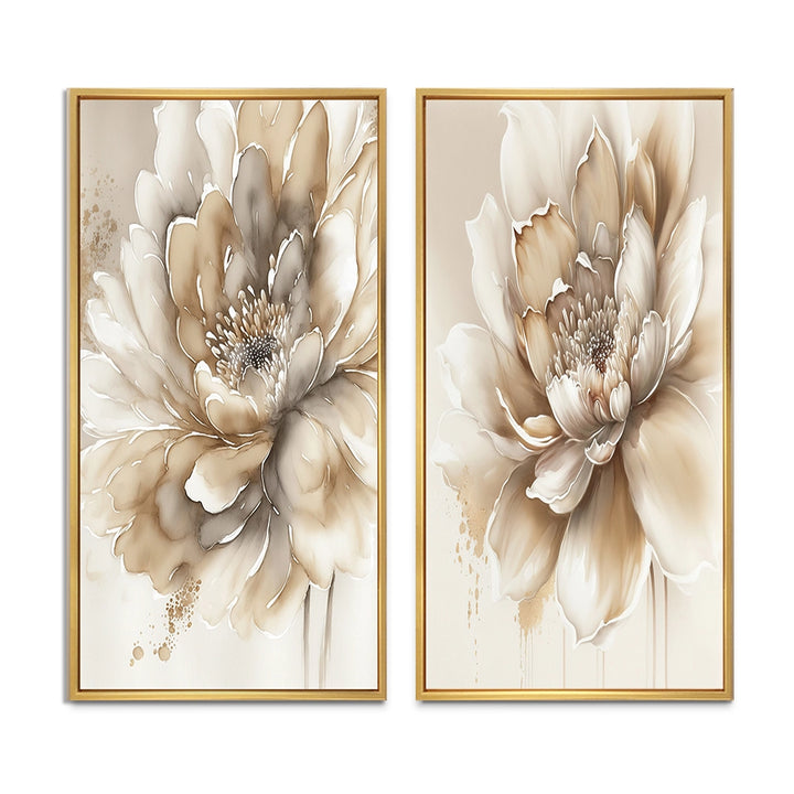Floral Canvas Wall Art - Single Beige Flower - 2 Pieces