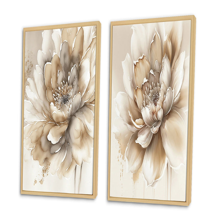 Floral Canvas Wall Art - Single Beige Flower - 2 Pieces