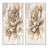 Floral Canvas Wall Art - Single Beige Flower - 2 Pieces