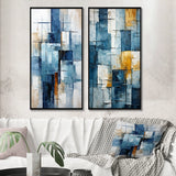 Abstract Shapes Multi Panel Canvas Wall Art - Cerulean Cubism Shapes