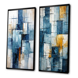 Abstract Shapes Multi Panel Canvas Wall Art - Cerulean Cubism Shapes