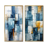 Abstract Shapes Multi Panel Canvas Wall Art - Cerulean Cubism Shapes