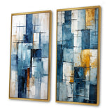 Abstract Shapes Multi Panel Canvas Wall Art - Cerulean Cubism Shapes