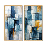 Abstract Shapes Multi Panel Canvas Wall Art - Cerulean Cubism Shapes