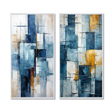 Abstract Shapes Multi Panel Canvas Wall Art - Cerulean Cubism Shapes