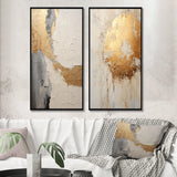 Modern Canvas Wall Art Set of 2 - Gold And Beige Paint Fusion