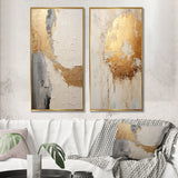 Modern Canvas Wall Art Set of 2 - Gold And Beige Paint Fusion