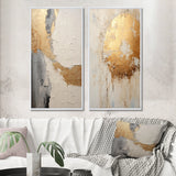 Modern Canvas Wall Art Set of 2 - Gold And Beige Paint Fusion