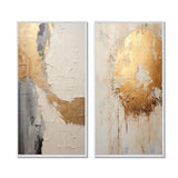 Modern Canvas Wall Art Set of 2 - Gold And Beige Paint Fusion