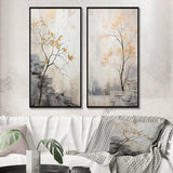 Forest River Canvas Wall Art Set of 2- Minimalism Calm River Forest