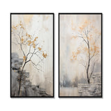 Forest River Canvas Wall Art Set of 2- Minimalism Calm River Forest
