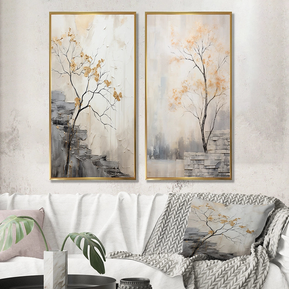 Forest River Canvas Wall Art Set of 2- Minimalism Calm River Forest