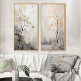 Forest River Canvas Wall Art Set of 2- Minimalism Calm River Forest